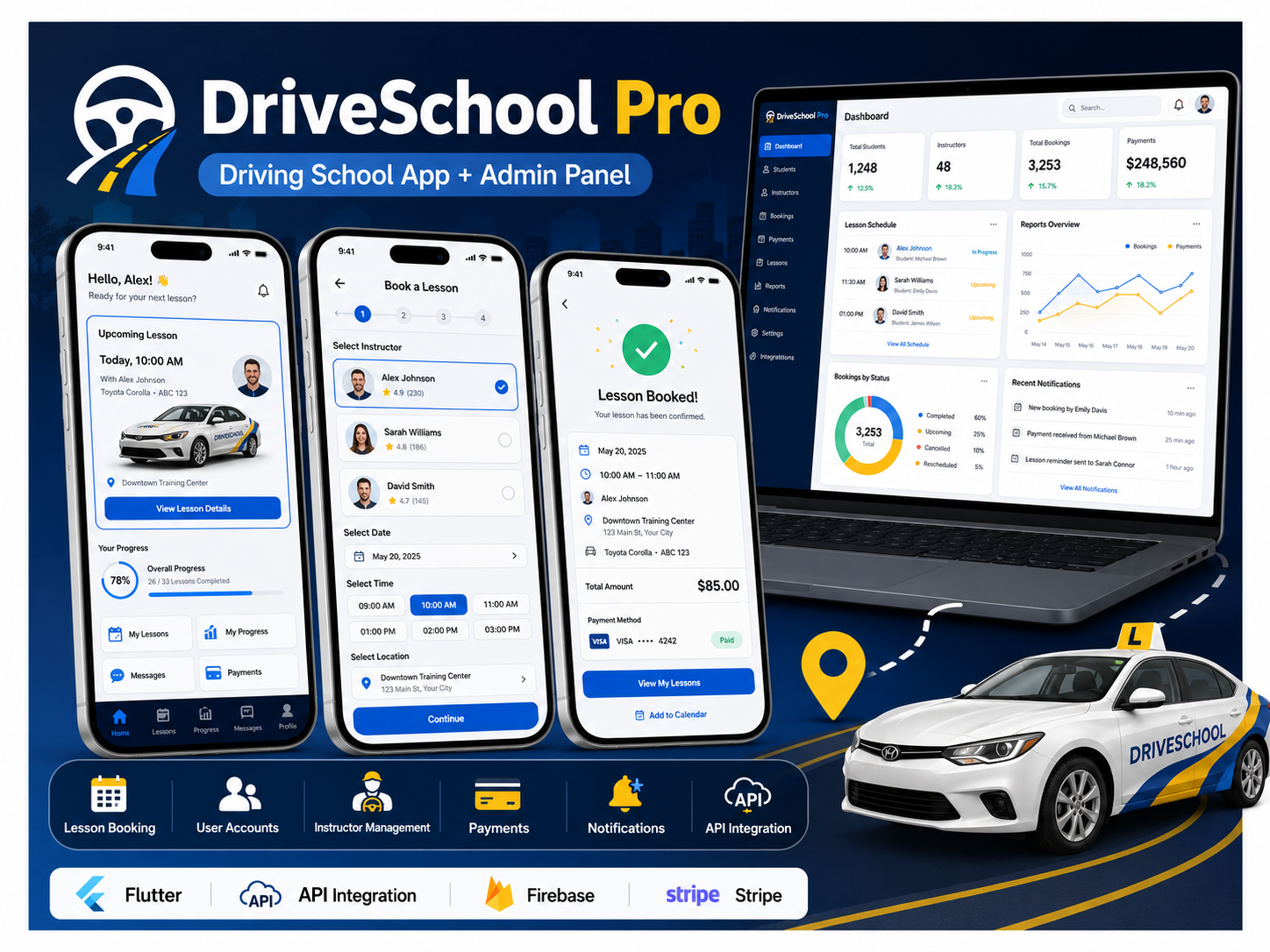 DriveSchool Pro - Driving School App + Admin Panel